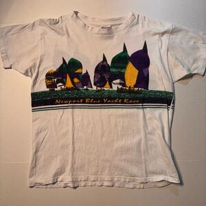 Vtg Newport Blue Yacht Club Sailboat Boating Wraparound 90’s T-shirt Large USA